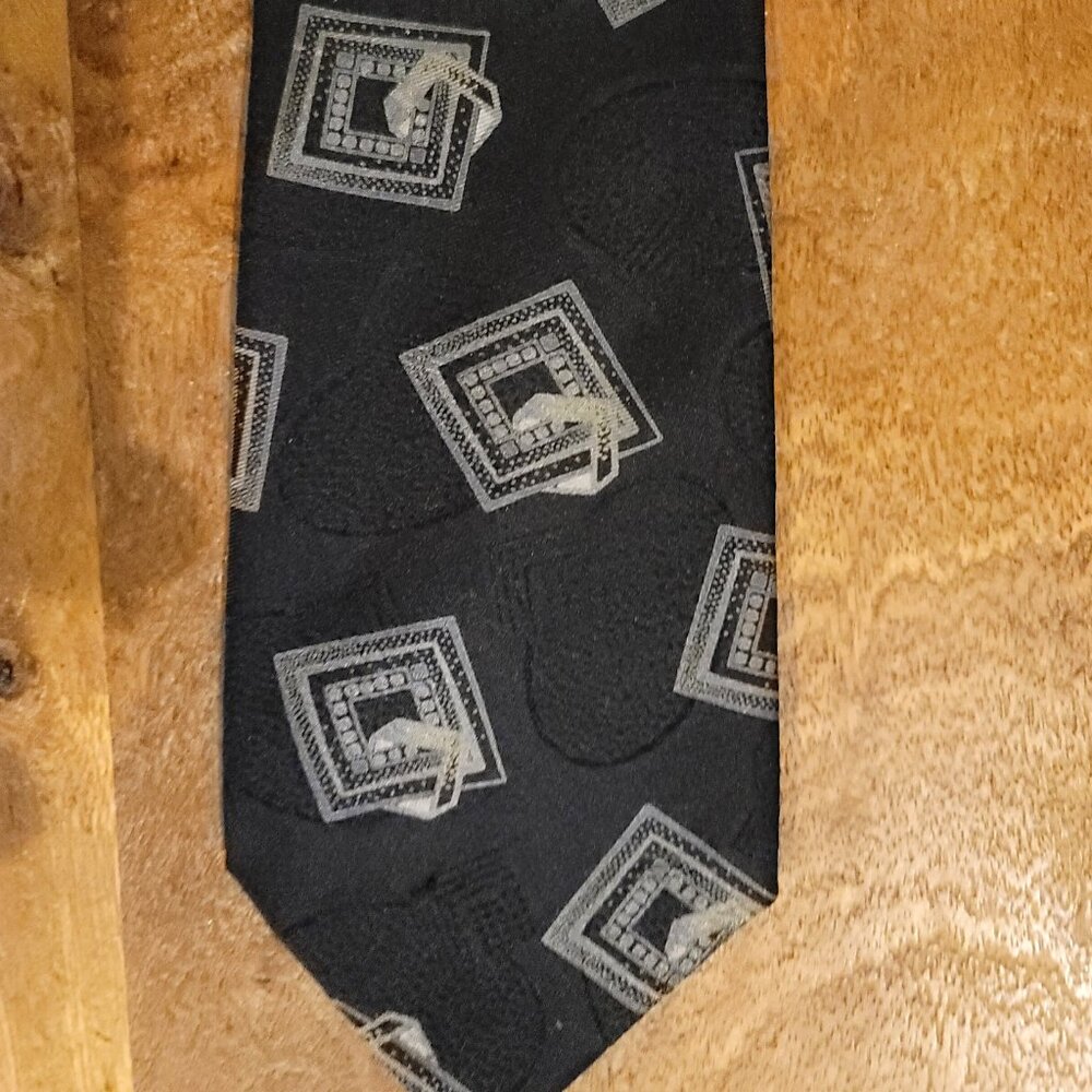 Handmade Italian Black Silk Tie with stamp pattern